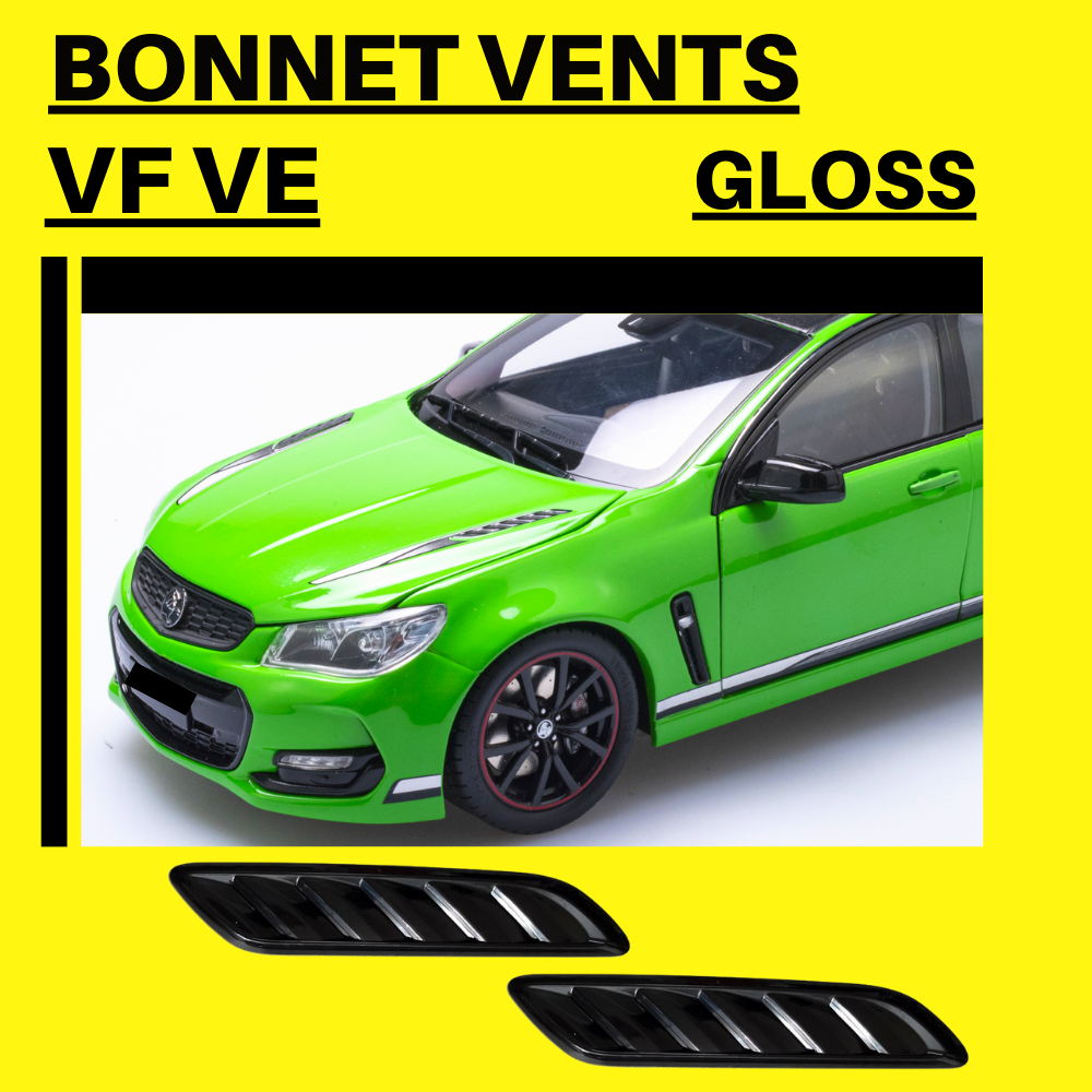 Holden Commodore VF VE Bonnet Vents GLOSS Black Stick On