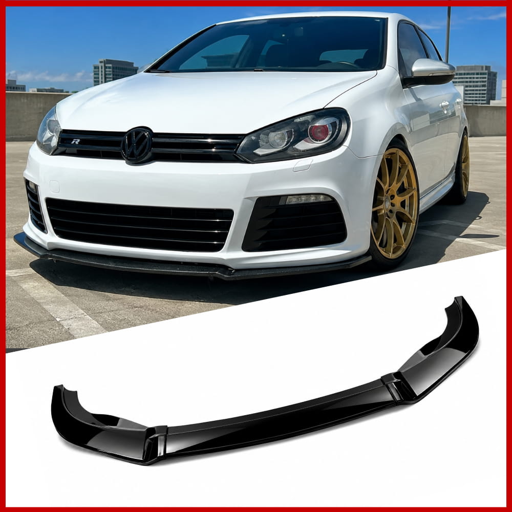 Front Bumper Lip Spoiler Fits Volkswagen Golf MK6 R 3PCS Gloss Black
