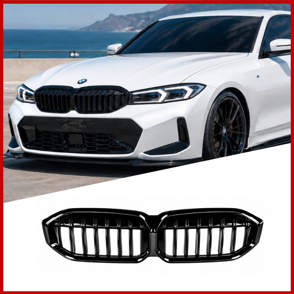 Front Grille Fits BMW 3 Series G20 G21 LCI M3 Style Gloss Black 22-24